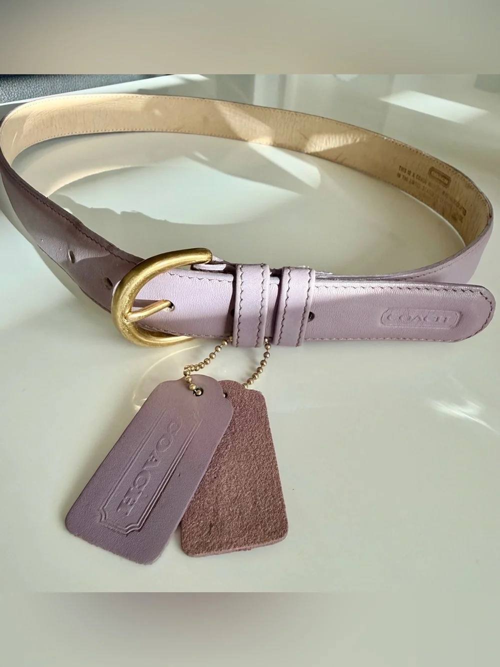 Rare Vintage Coach 💜 Leather Belt Lavender Purple Gold Buckle M Made in USA